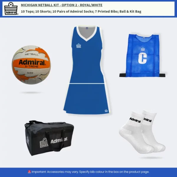 Michigan Netball Kit Option 2 Royal/White Michigan Netball Kit Option 2 Royal/White