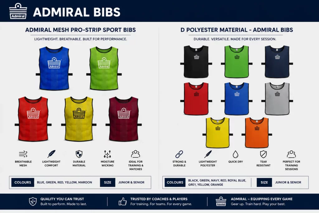 World Cup Soccer Gear Admiral bibs in mesh and polyester materials available in multiple colours at SportsApp.co.za