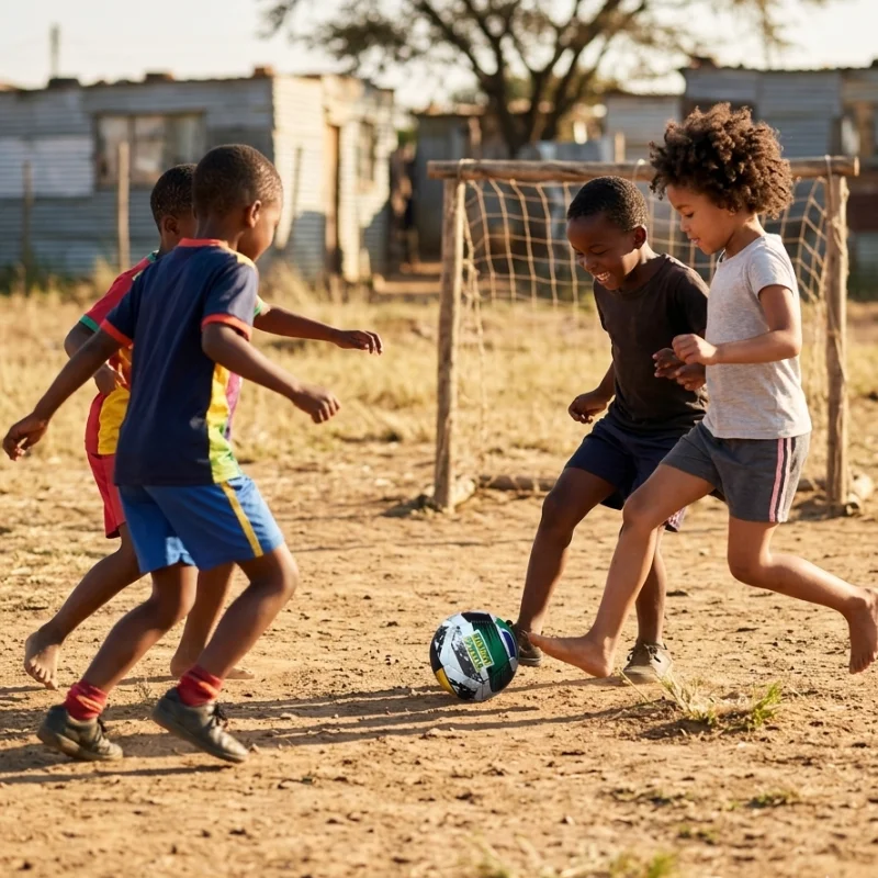 Children playing soccer with SA Flag Mini Soccer Ball 12 Panel in outdoor game